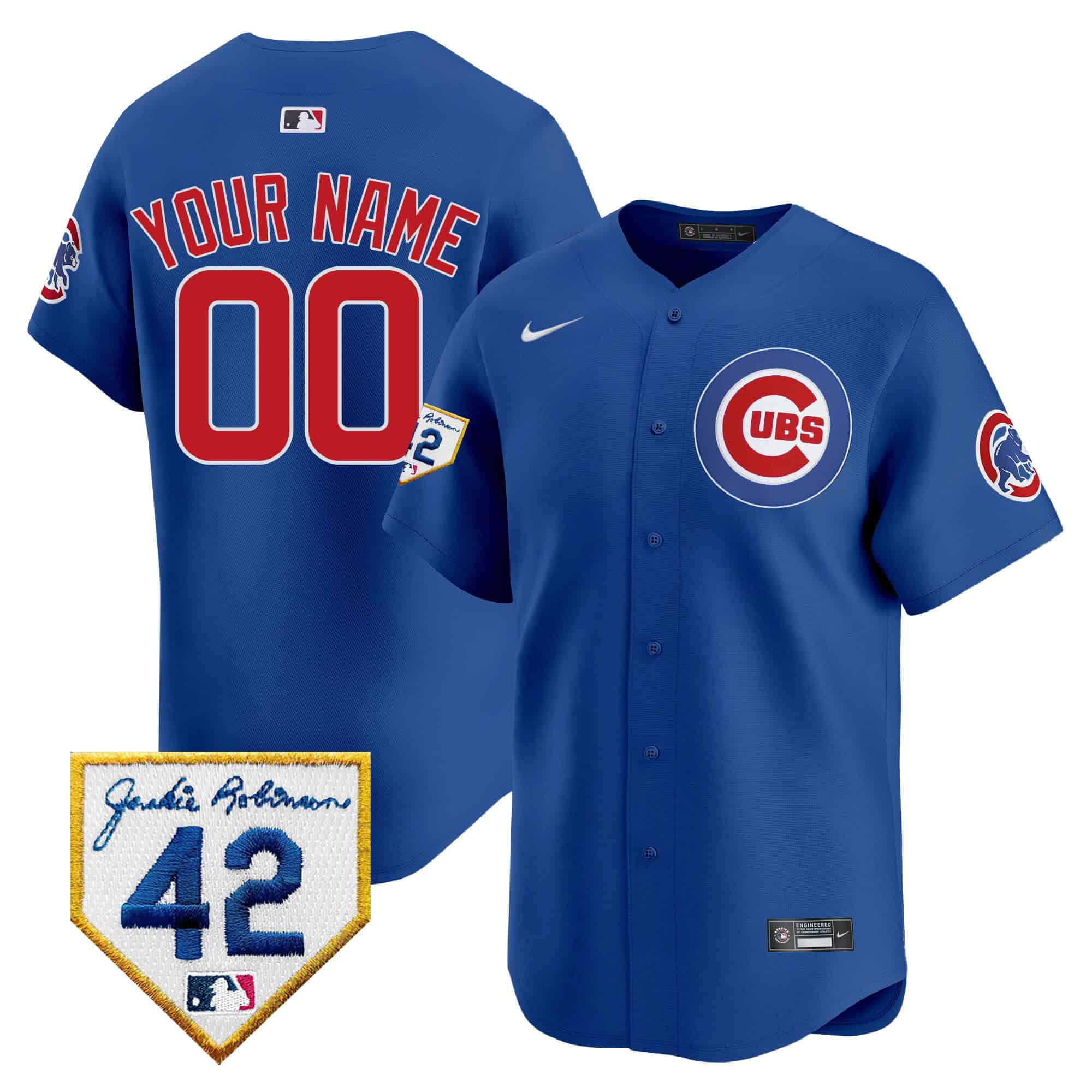 Men Chicago Cubs Blue Nike 2024 Jackie Robinson Patch Vapor Premier Limited Custom MLB Jersey->->